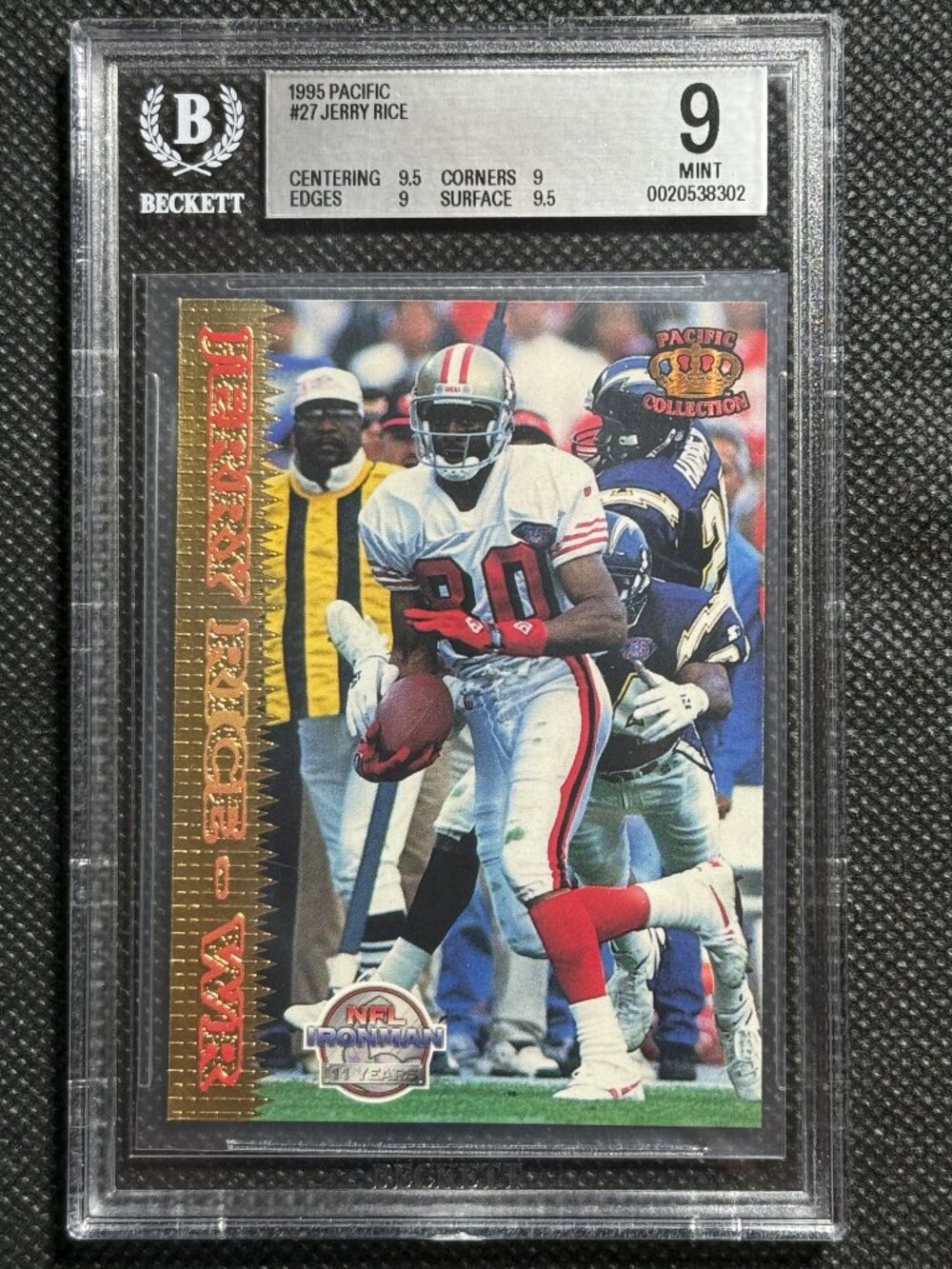1995 Pacific Football #27 Jerry Rice San Francisco 49ers HOF BGS 9++ MINT